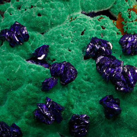 Azurite on malachite; Photo: Kat Whitney