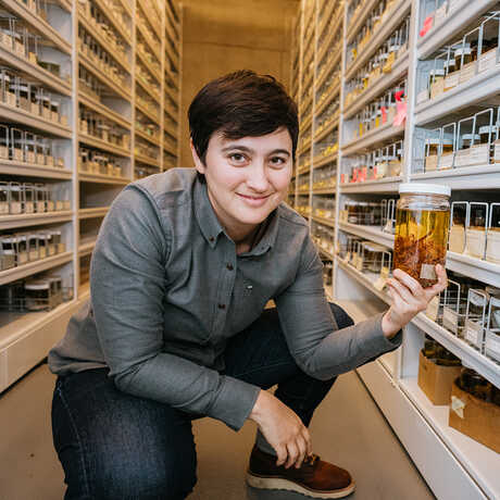 Lauren Esposito holding scorpion in Academy collections