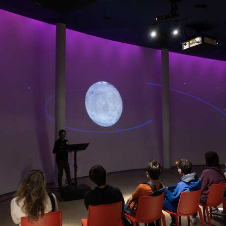 Interior of Hohfeld Hall during live presentation