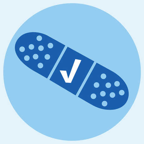 Illustration of band-aid with check mark to indicate vaccination
