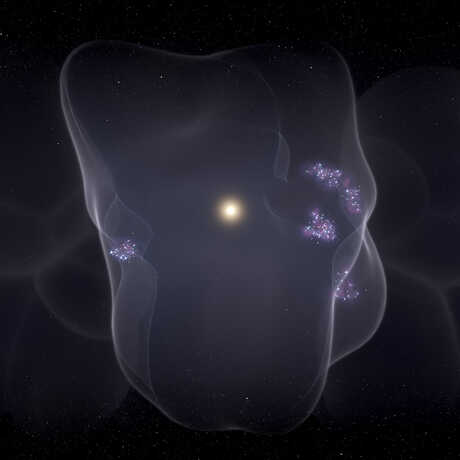 This visualization shows star-forming regions along the edge of a 1000 light year wide void surrounding our solar system.