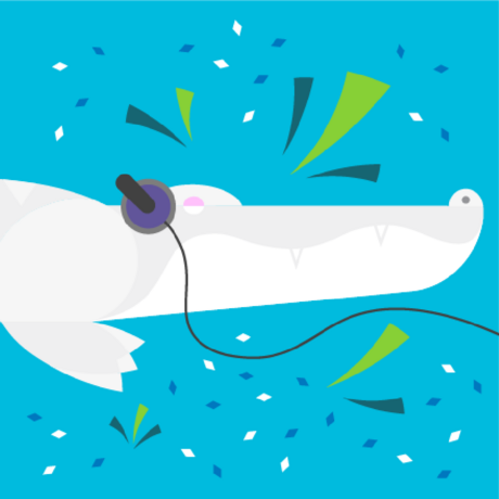 Illustration of Claude the albino alligator in headphones